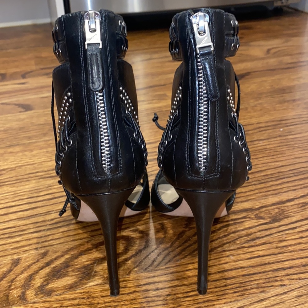 NWOT B Brian Atwood Black Leather Lusia Studded Lace Up Heels - Picture 6 of 12